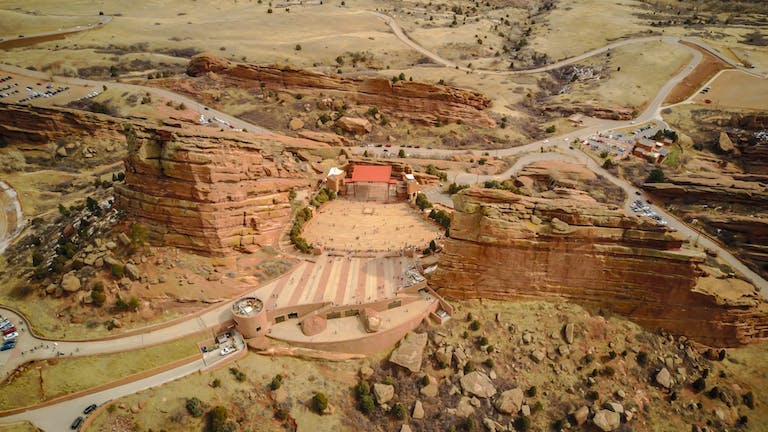 Aerial view of the Red Rocks Amphitheatre