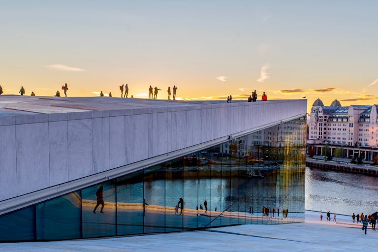 people on the roof of the Oslo Opera House