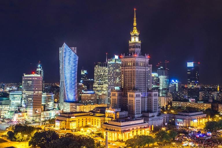 Warsaw skyline at night