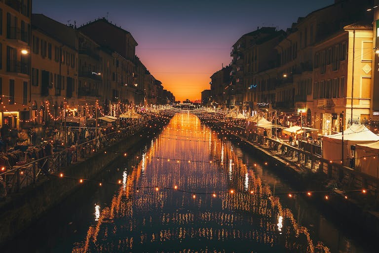 Milan canal at night