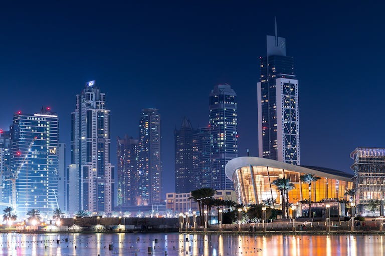 Dubai skyline by night