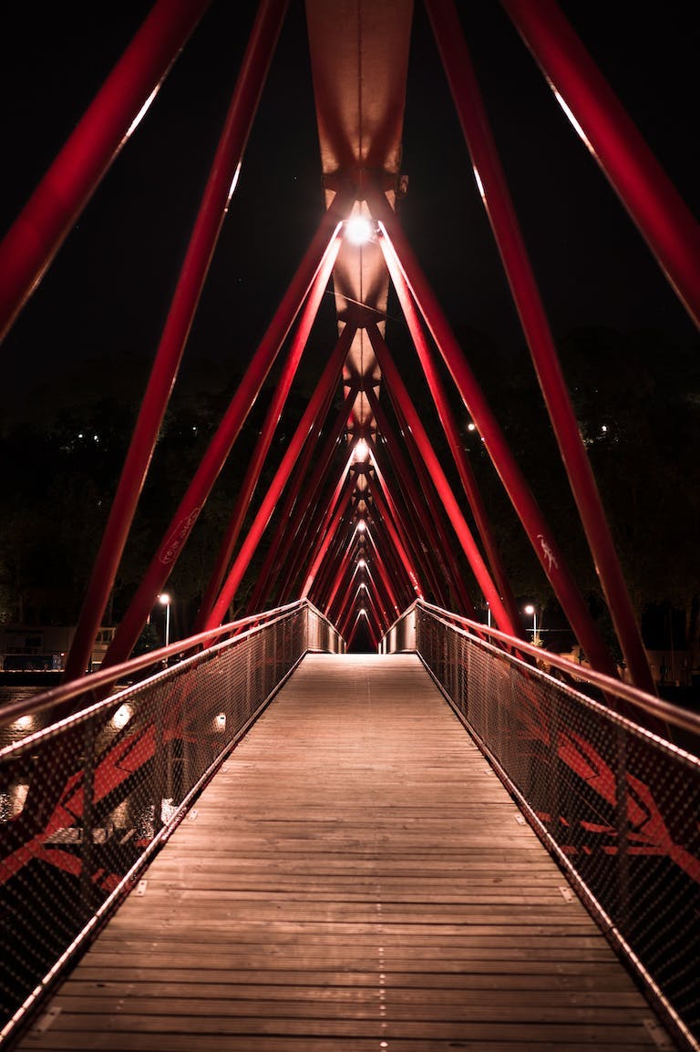 Pedestrian bridge in Lyon at night