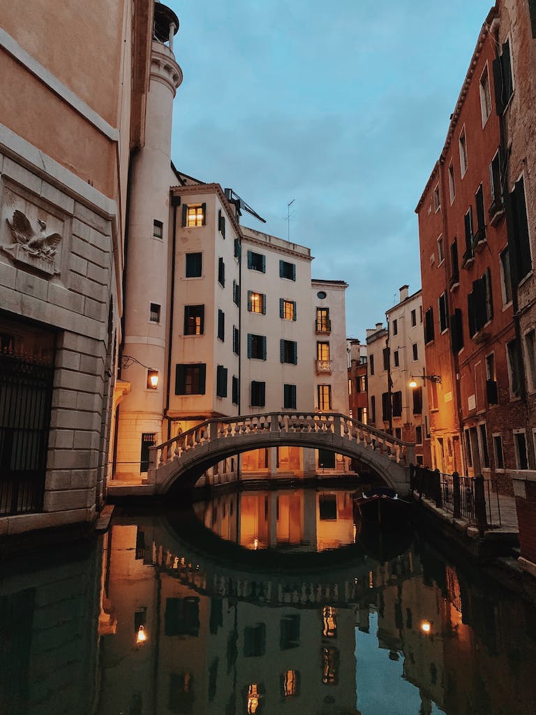 Canal and bridge at dusk in Venice