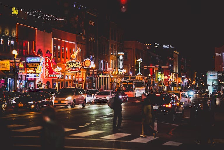 Nighttime street in Nashville, TN