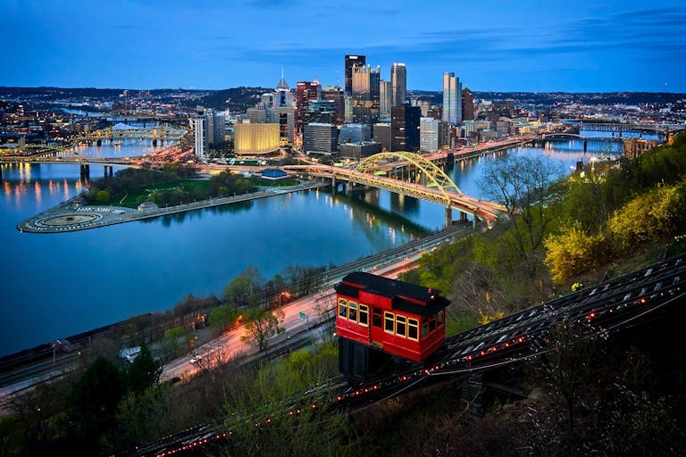 aerial view of Pittsburgh at evening
