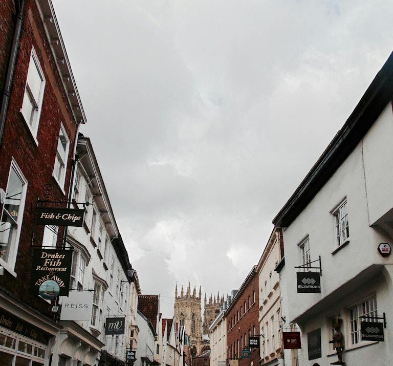 Street view with distant York Minster