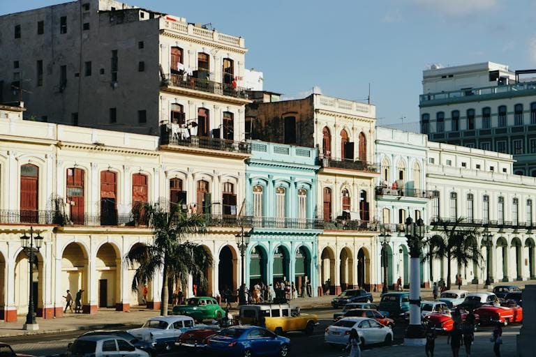 building façades on street in Havana