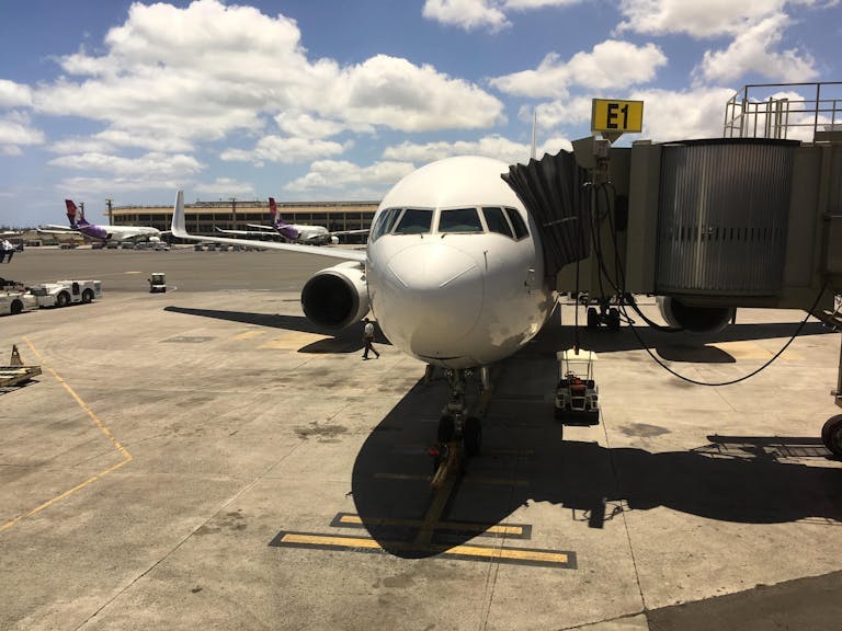 Plane on runway at Honolulu airport, Hawaii