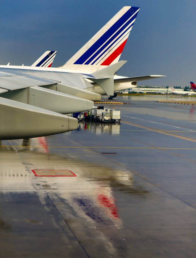Planes on runway at Charles de Gaulle Airport